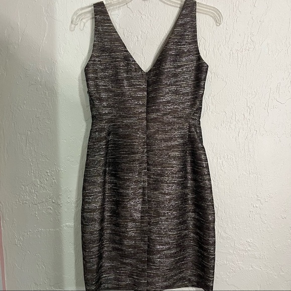 ELIE Tahari Brown/Silver Metallic Cocktail Dress Size 0 - Picture 5 of 11